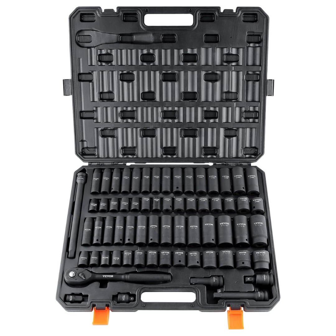65-Piece Vevor 1/2" Drive Impact Socket Set (SAE & Metric)