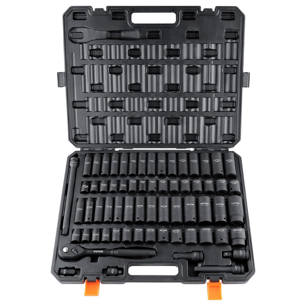 65-Piece Vevor 1/2" Drive Impact Socket Set (SAE & Metric)