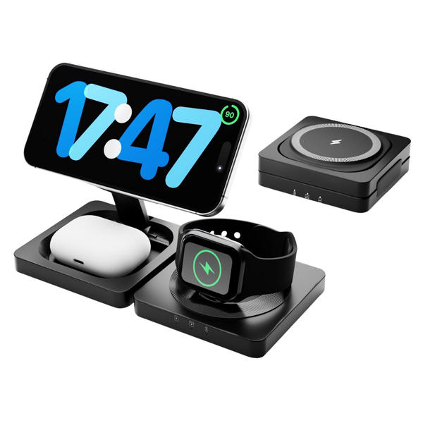 3-in-1 Fast 15W Magnetic Travel Foldable Wireless Charger