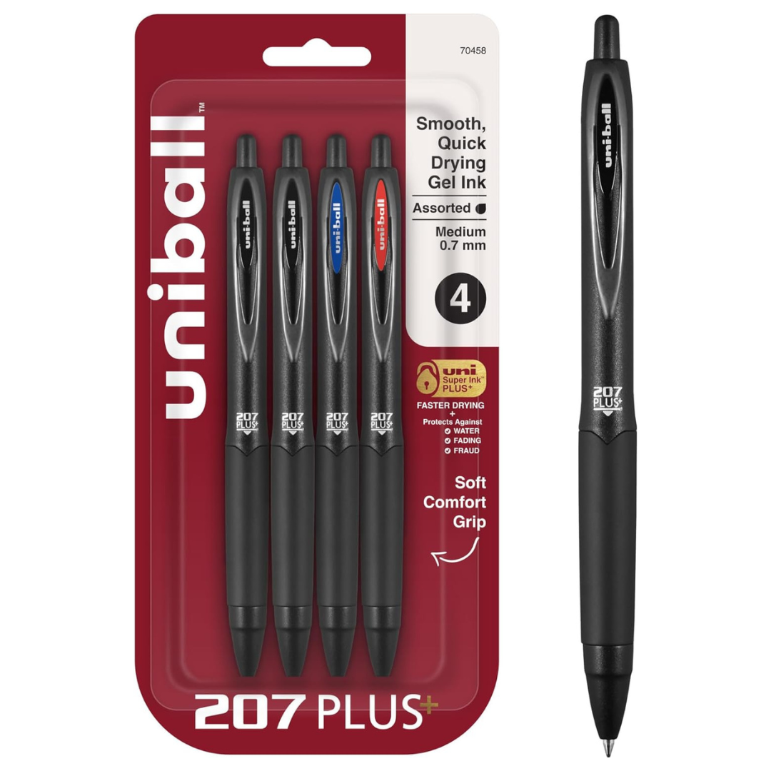 4-Count uni-ball 207 Plus+ Gel Pens (0.7 mm, Assorted Colors)