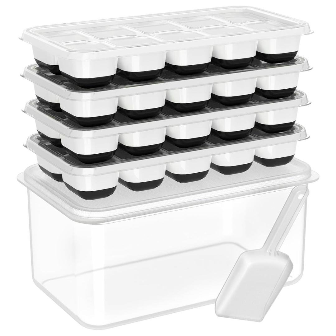 4-Pack Silicone Ice Cube Tray With Lid And Bin