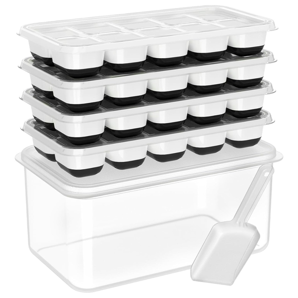 4-Pack Silicone Ice Cube Tray With Lid And Bin