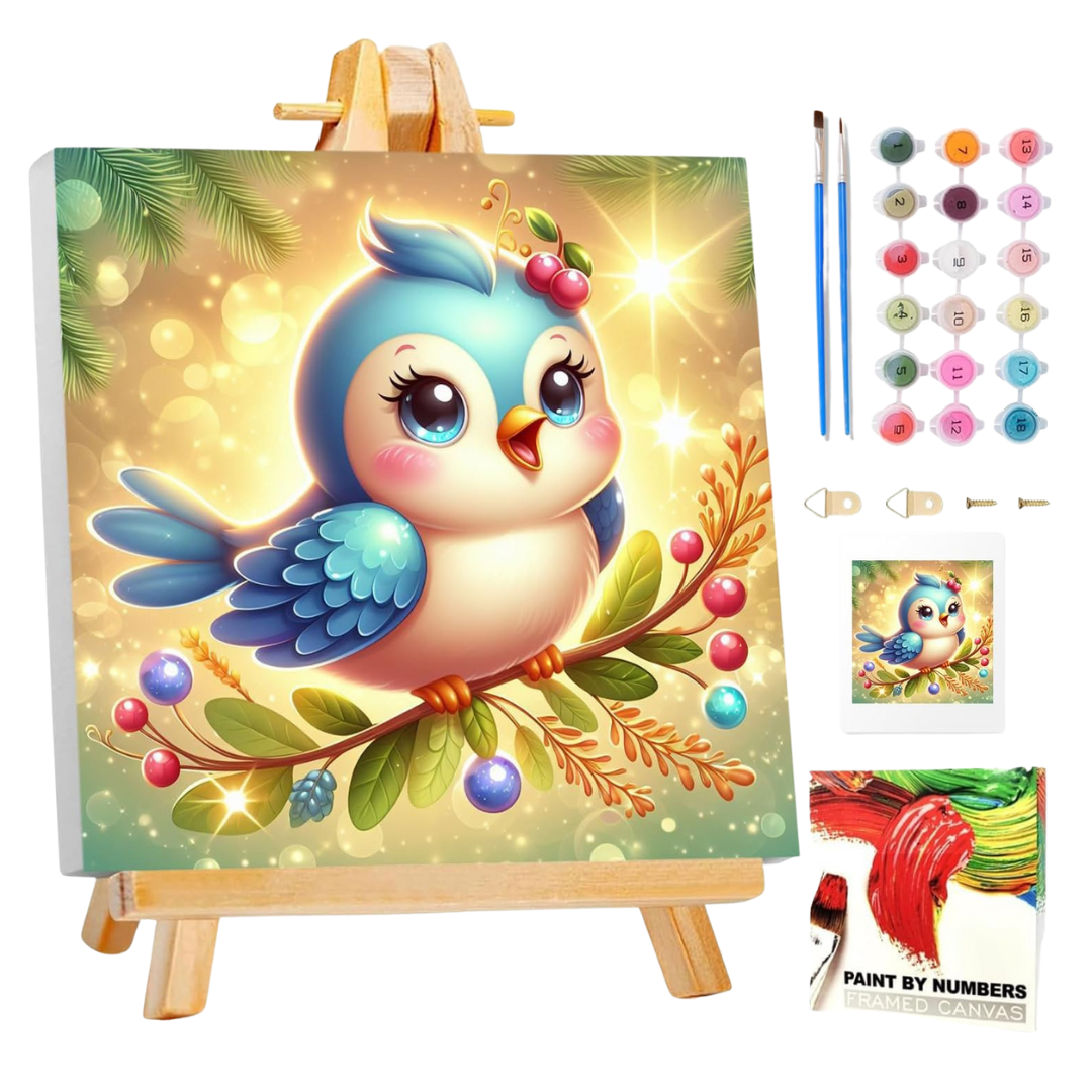 Kids Paint by Numbers Bird Art Kit With Frame And Easel
