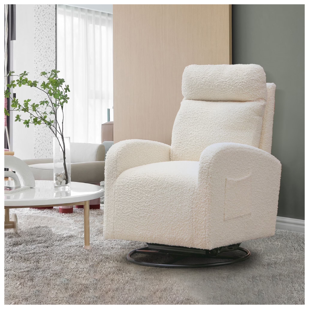 Muumblus Teddy Nursery Glider Swivel Rocker Chair w/ Lumbar Pillow