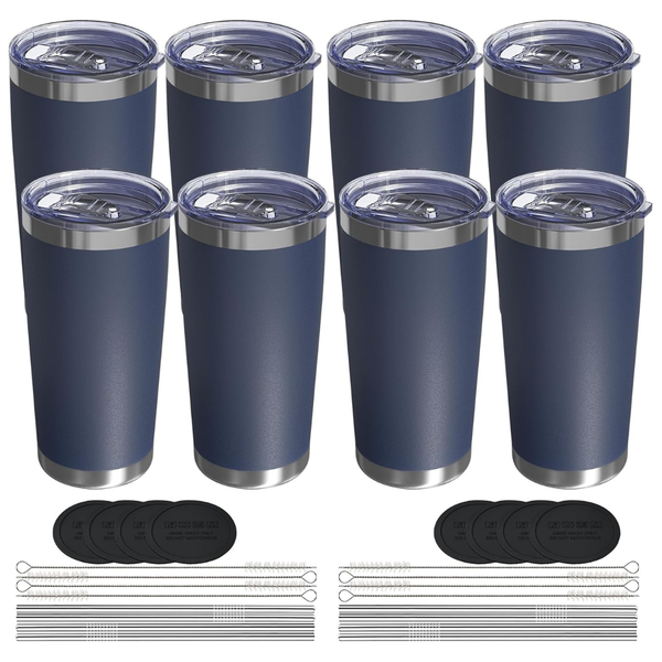 8-Pack Stainless Steel Vacuum Insulated Coffee Tumbler W/ Lid & Straw