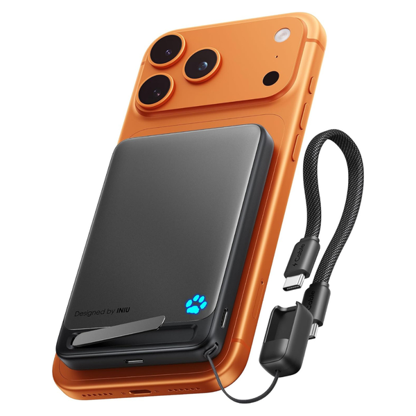 10000mAh INIU Qi2 Certified 15W MagSafe Power Bank & 45W PD W/ USB-C Cable & Stand