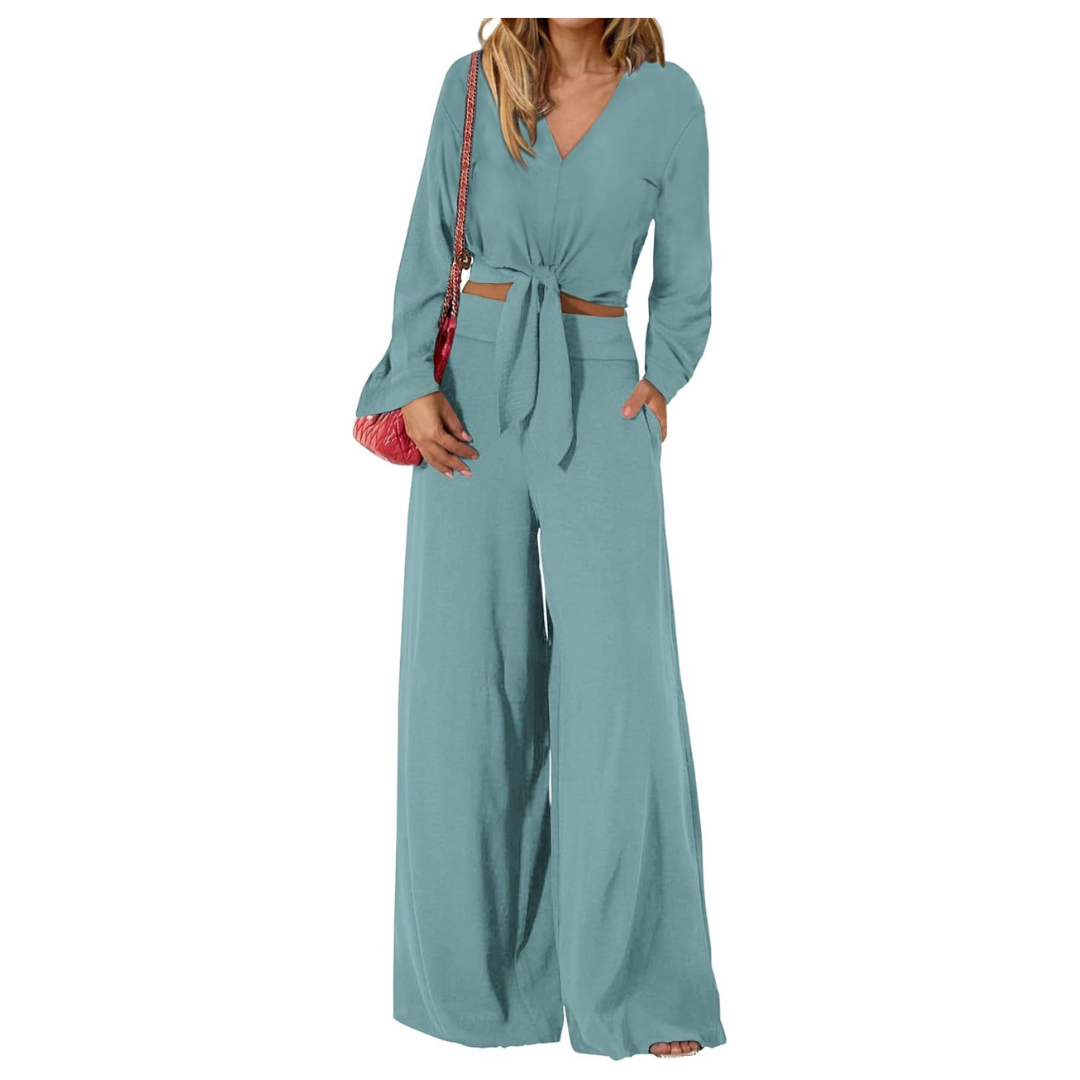 2-Piece Women's V Neck Long Sleeve Outfits