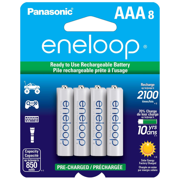 8-Pack Panasonic Eneloop AAA Ni-MH Rechargeable Batteries