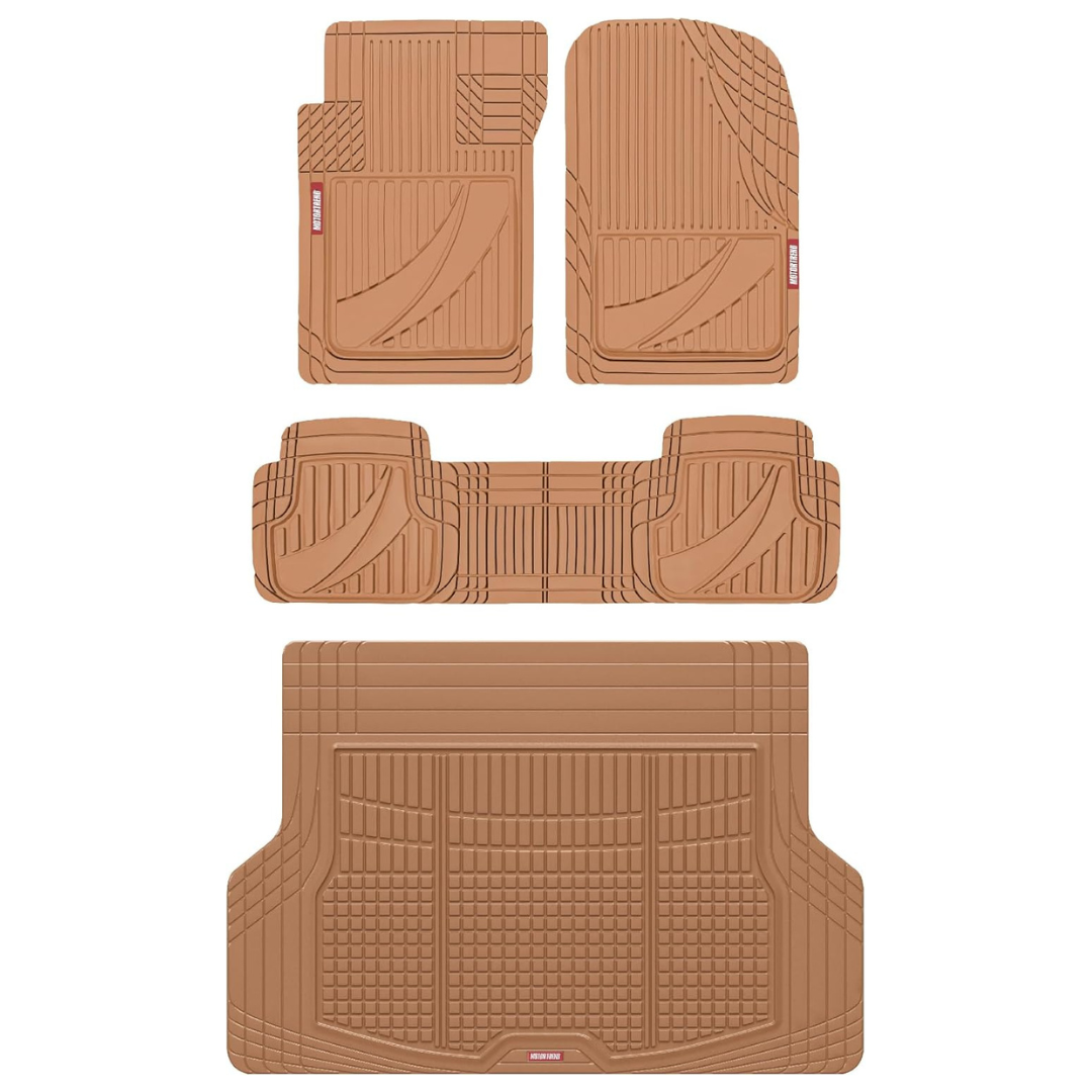 Heavy Duty Beige Rubber Car Floor Mats & Cargo Liner