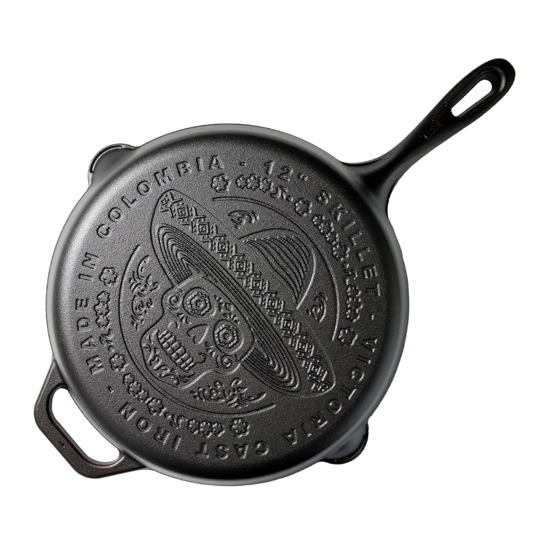 12" Day Of The Dead Cast Iron Skillet Frying Pan With Long Handle