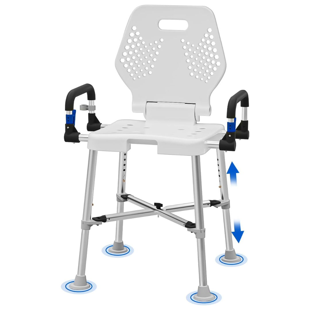 Adjustable Shower Chair With Arms & Back (500 lbs Capacity)