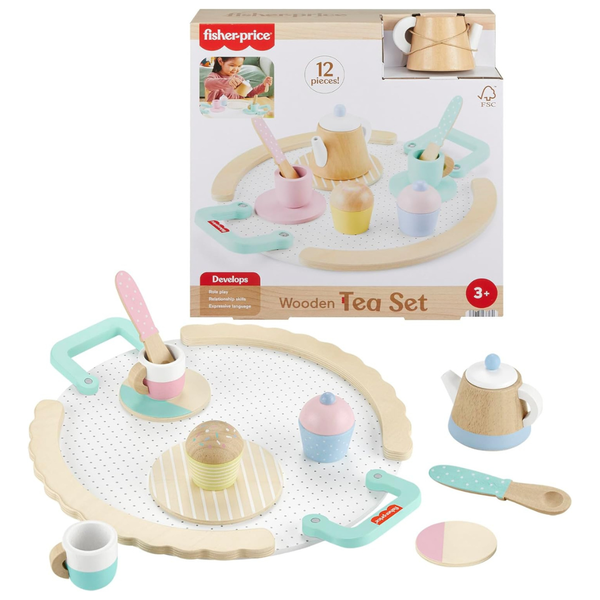 12-Piece Fisher-Price Wood Pretend Play Toy Tea Set