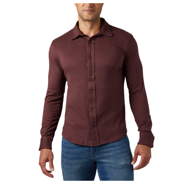 32 Degrees Men's Soft Stretch Knit Long Sleeve Button-up Shirt