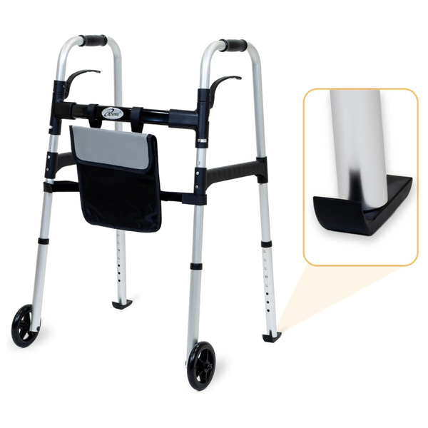 iLiving Easy Folding Rolling Walker W/ Basket & Glide Skis