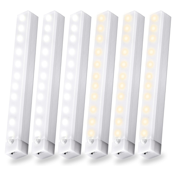 6-Pack 8" Rechargeable Motion Sensor Magnetic Under Cabinet LED Light