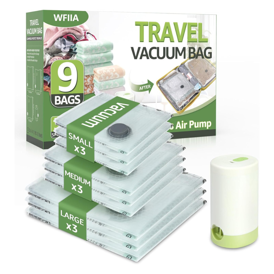 9-Pack Of 3 Sizes Vacuum Seal Bags With Rechargeable Air Pump
