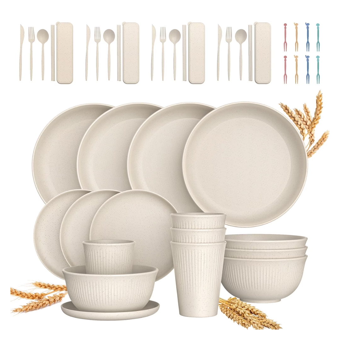 48-Piece Wheat Straw Unbreakable Dinnerware Set