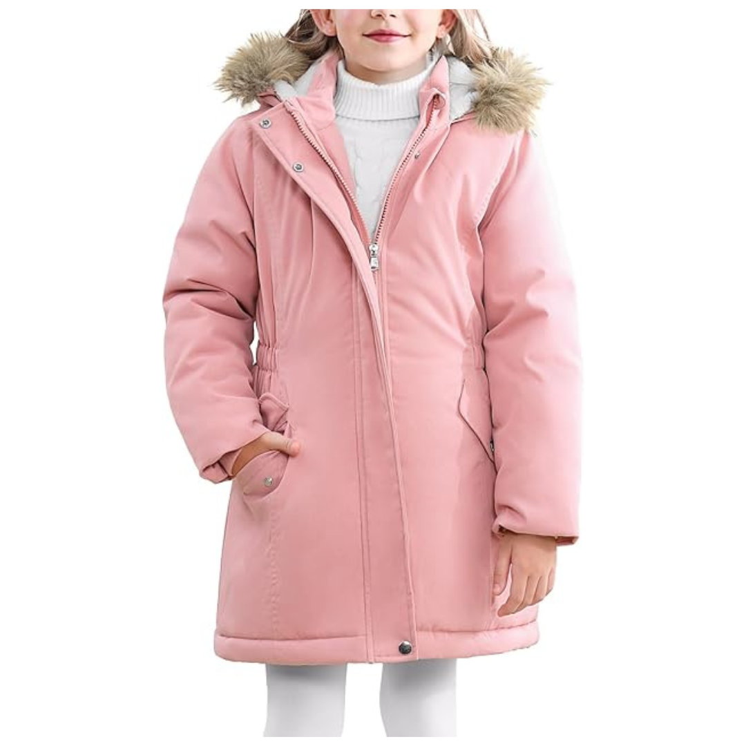 Girls' Winter Coat Warm Fleece Puffer Jacket W/ Fur Trim