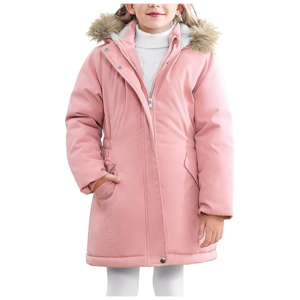 Girls' Winter Coat Warm Fleece Puffer Jacket W/ Fur Trim