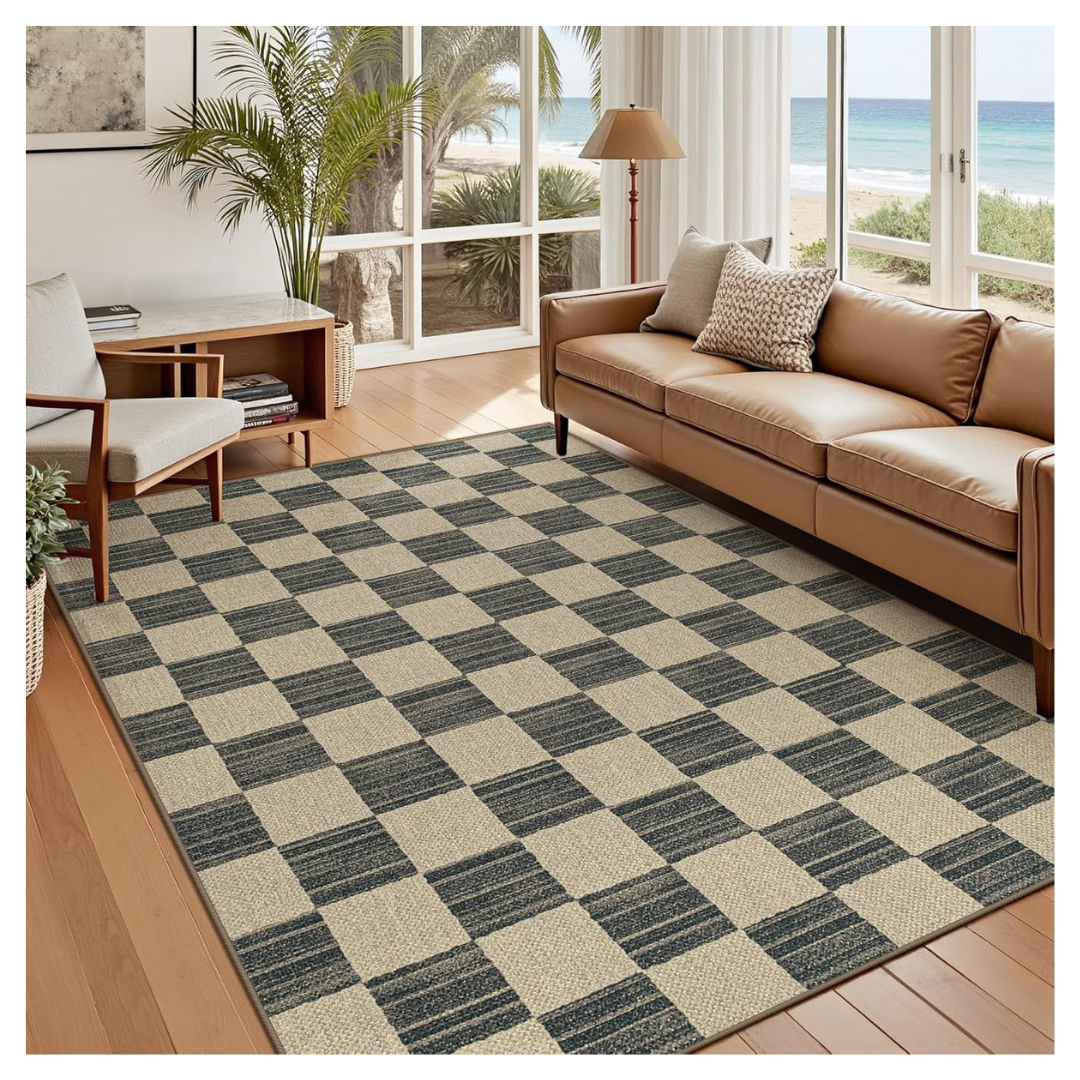 5'x7' Non Slip Non Shedding Checkered Area Rugs