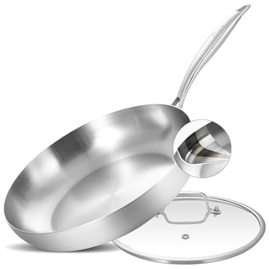12" Tri-Ply Stainless Steel Frying Pan w/ Lid & Detachable Handle