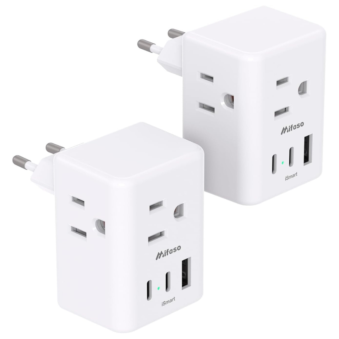 2-Pack European Travel International Power Plug Adapter