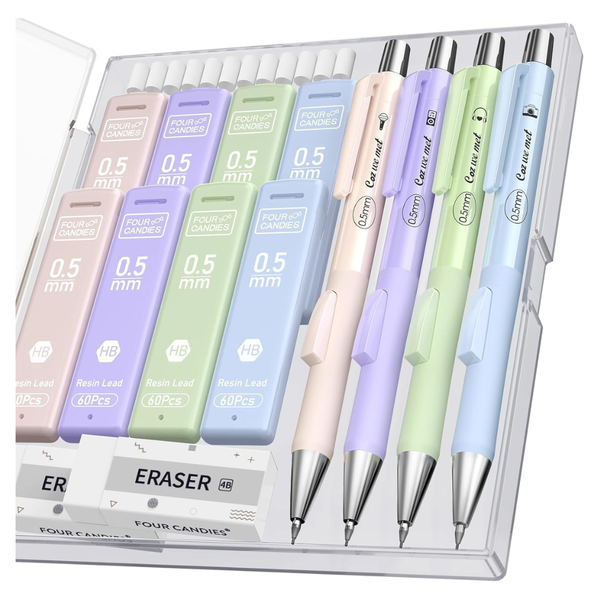 4-Piece Four Candies Mechanical Pencil Set W/ 480-Piece HB Lead Refills