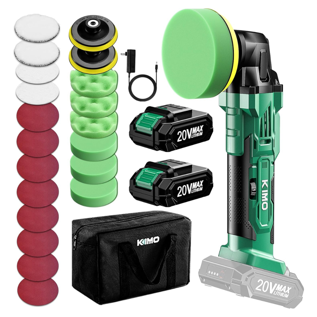 25-Piece KIMO 20V Cordless Car Buffer Polisher Kit W/ 2 Batteries