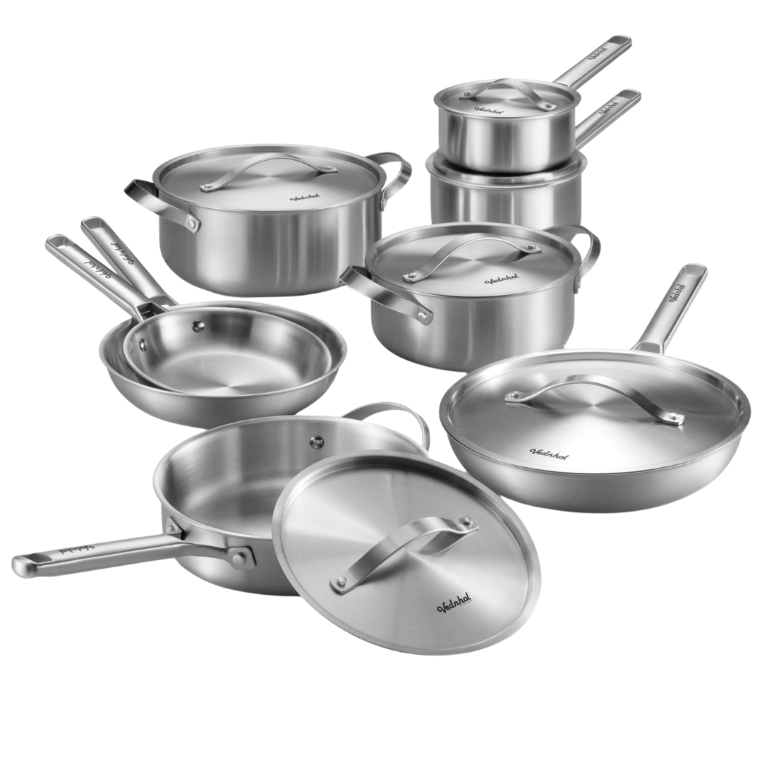 14-Piece Vednhol Statinless Steel Tir-Ply Pots & Pans Set