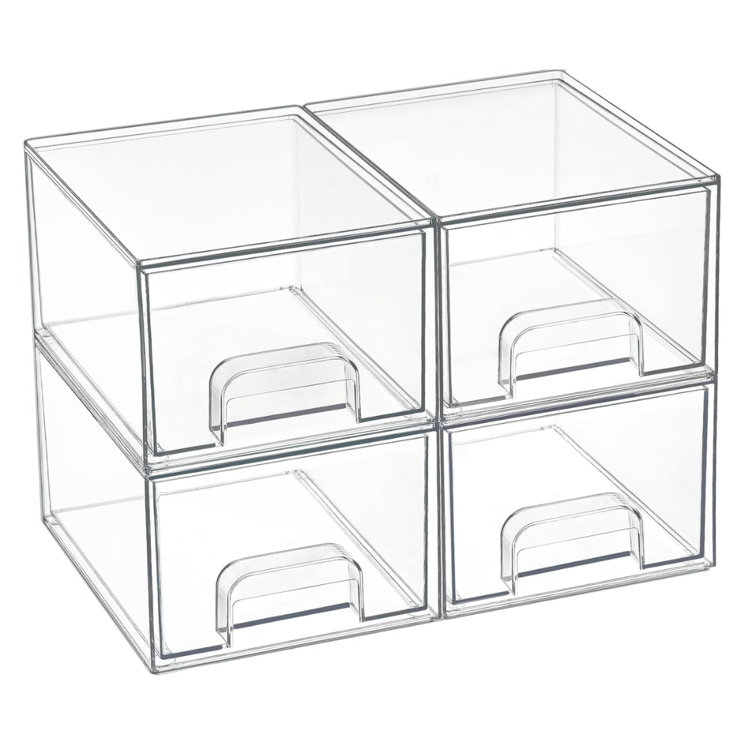 4-Pack Vtopmart 4.4'' Tall Clear Stackable Storage Drawers