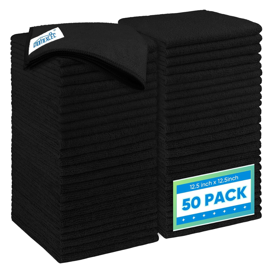 50 Pack, 12.5 x 12.5" HOMEXCEL Black Microfiber Cleaning Cloth (Various)