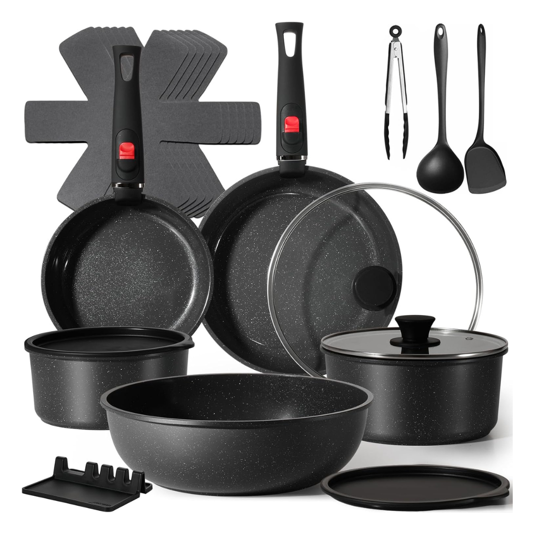 21-Piece Ceramic Nonstick Pots And Pans Cookware Set With Handles