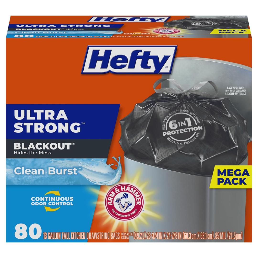 80-Count Hefty Ultra Strong 13 Gallon Trash Bags (Clean Burst)