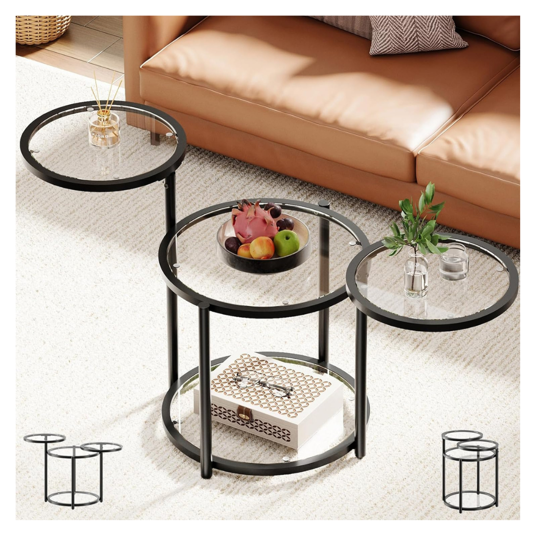 4-Tier Round Glass Coffee Rotating Storage Table