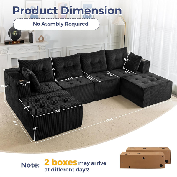 MAXYOYO 129.5" Modular Sectional Sofa Couch with 2 Ottomans