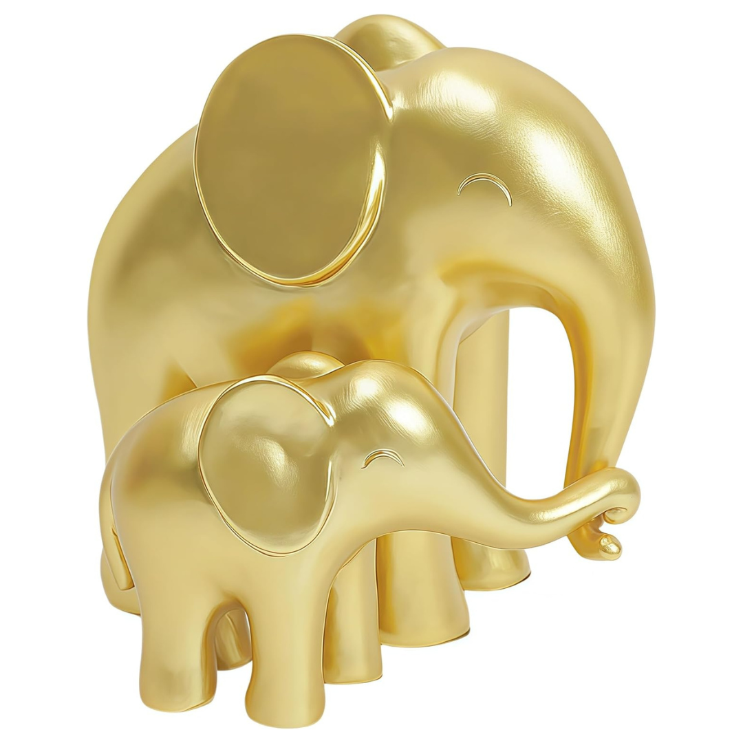 Gold Home Decor-Mom & Baby Elephant Statues Figurines