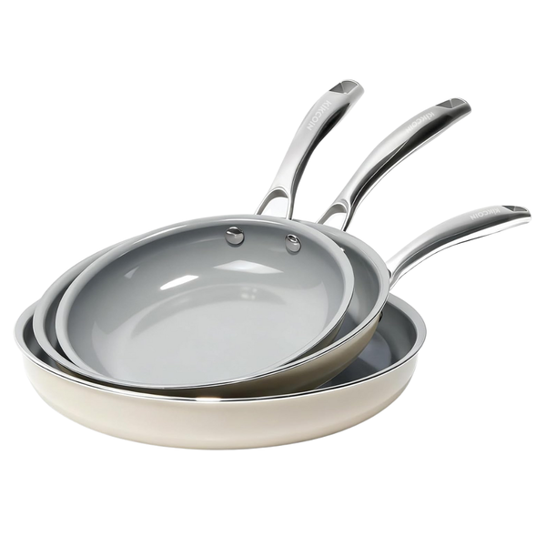 3-Piece Kikcoin Ceramic Nonstick Frying Pan Set Set W/ Handles