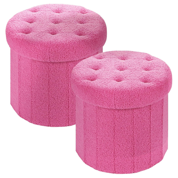 2-Pack Folding Footrest Pink Round Ottoman With Storage