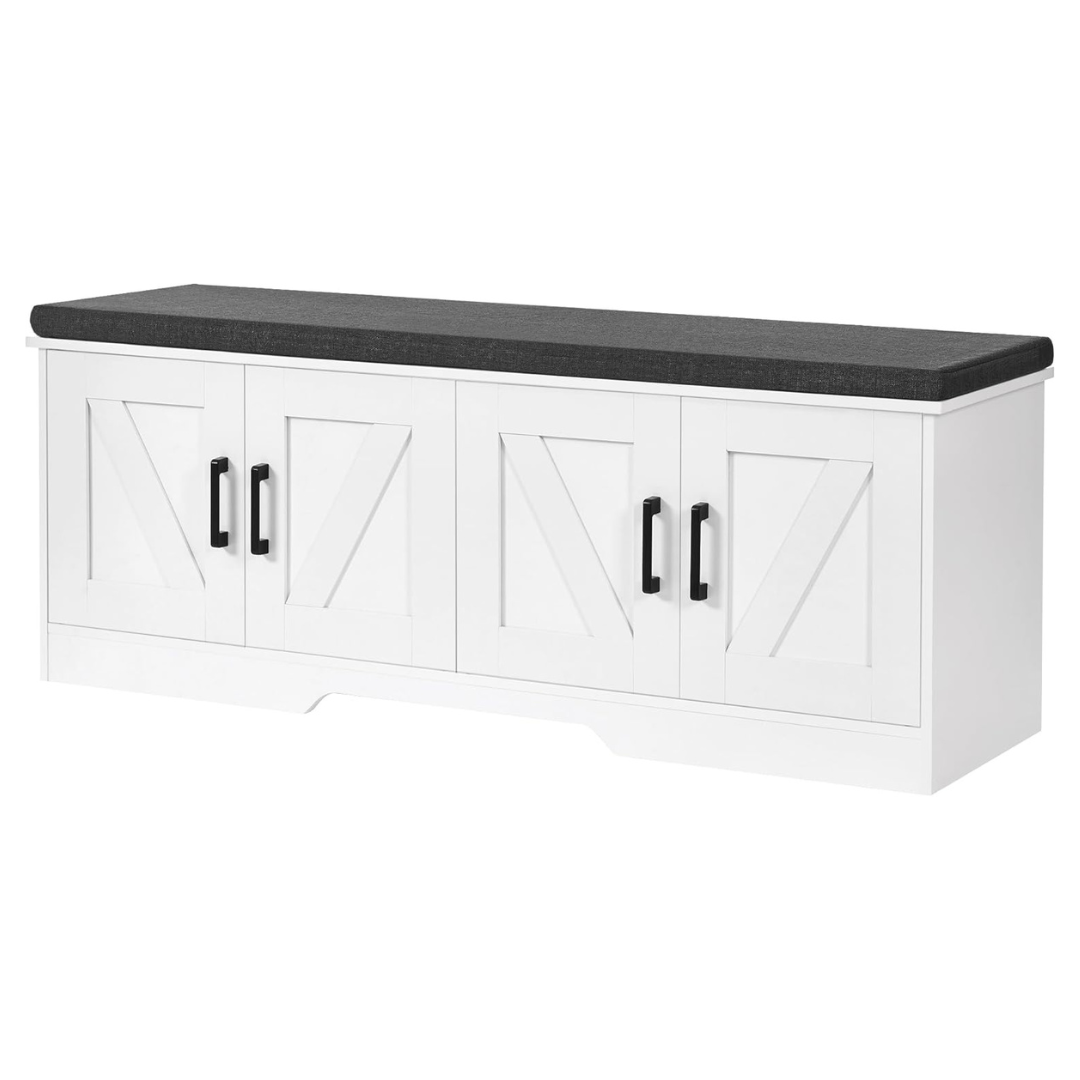 2-Tier 47.2" Storage Bench With Padded Seat Cushion