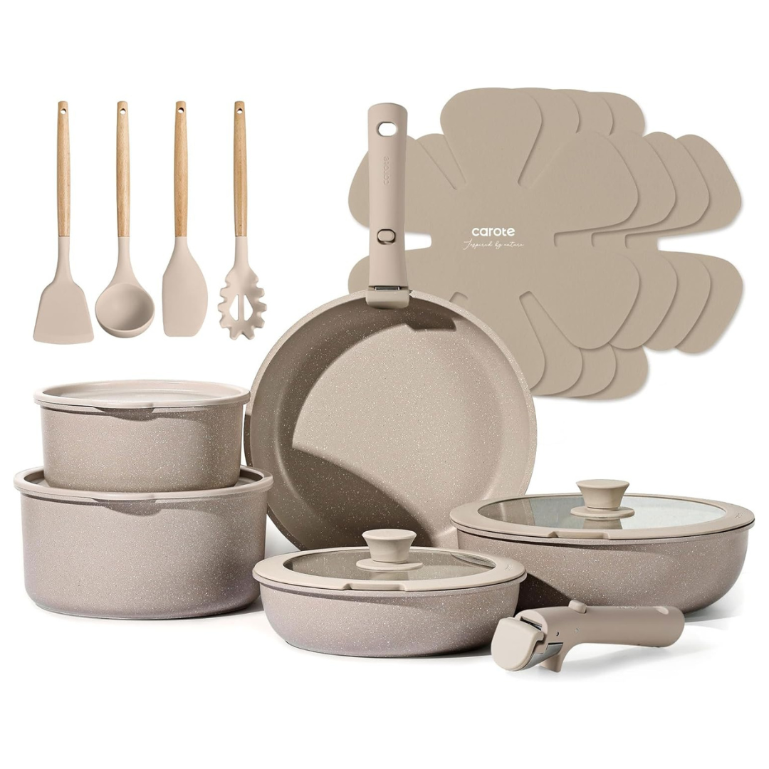 19-Piece Carote Nonstick Cookware Set W/ Removable Handle