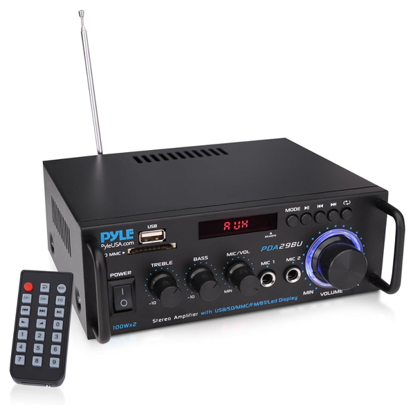 Pyle 200 W Stereo Power Amplifier W/ Dual Channel Audio Stereo Receiver