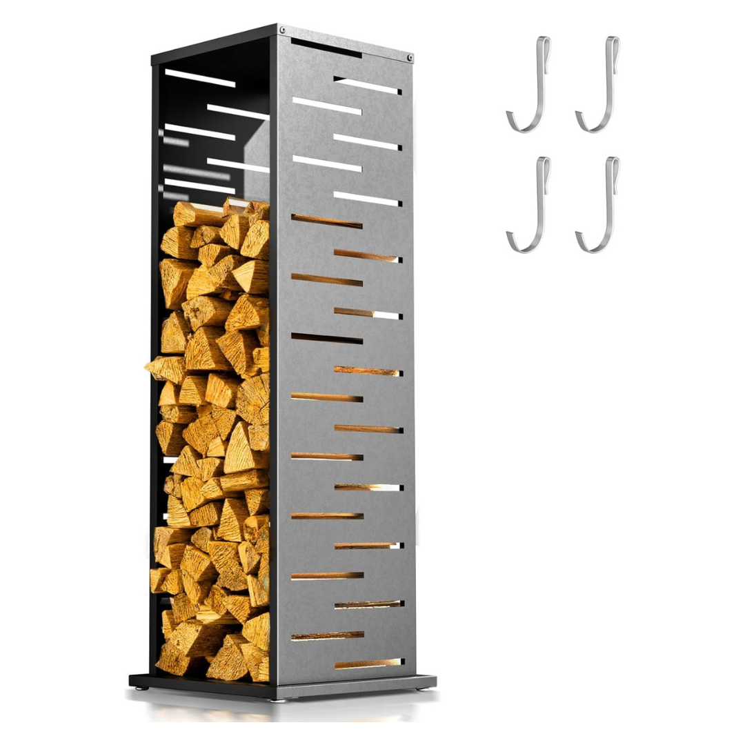 4ft Firewood Rack With Hooks & Adjustable Feet (2 Colors)