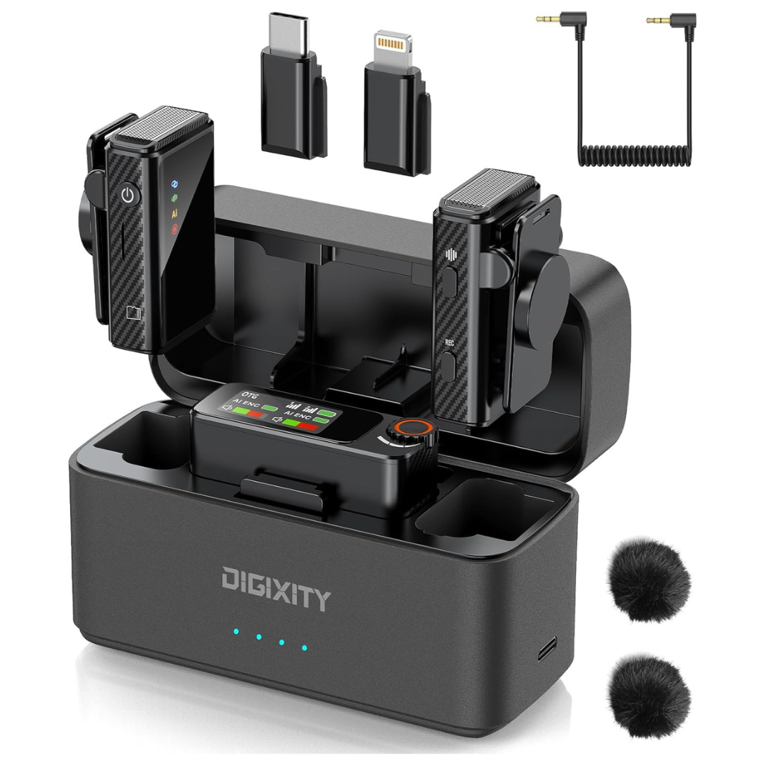 AI Noise-Canceling Wireless Lavalier Microphone With Case