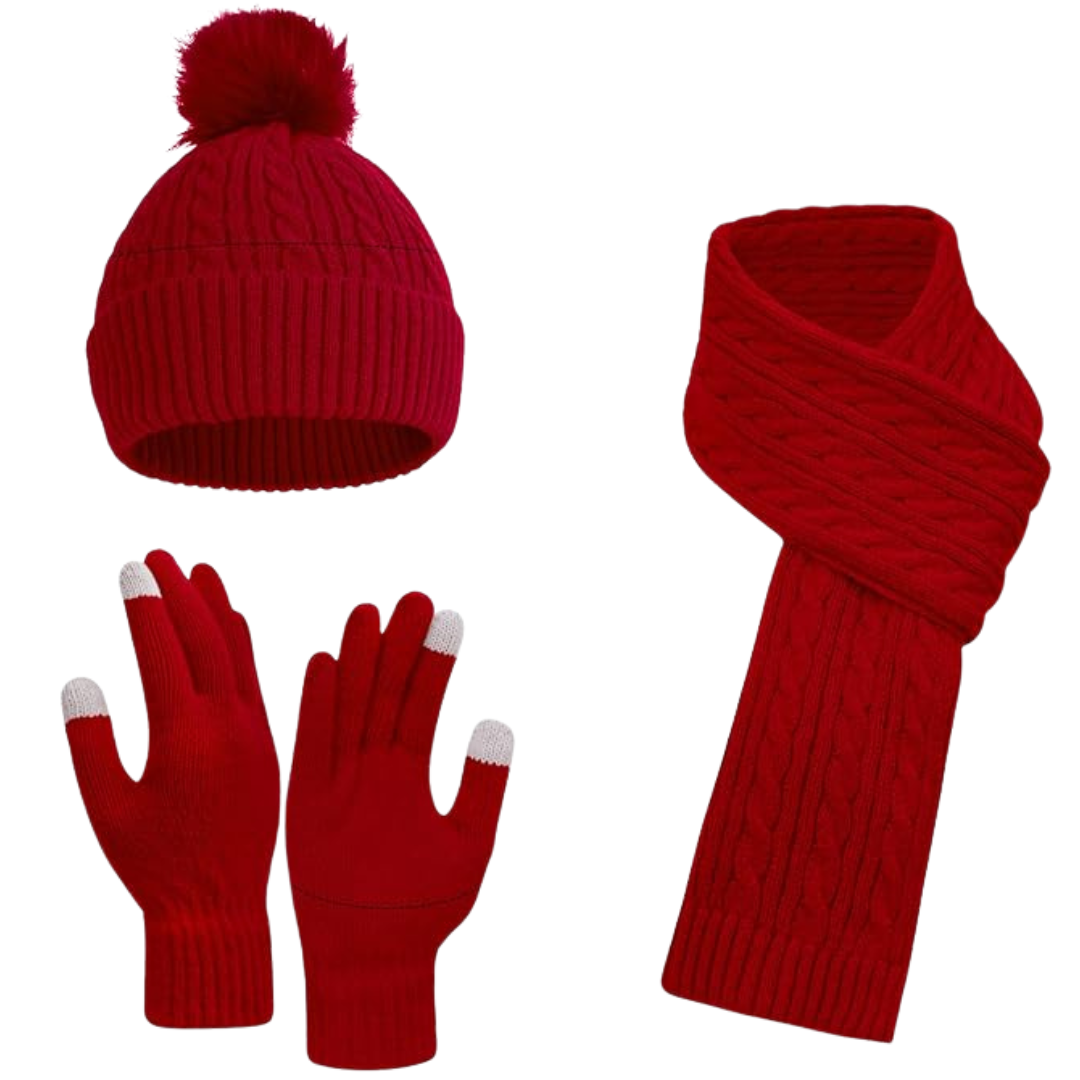 3-Piece Double Couple Women's Winter Set (Red)