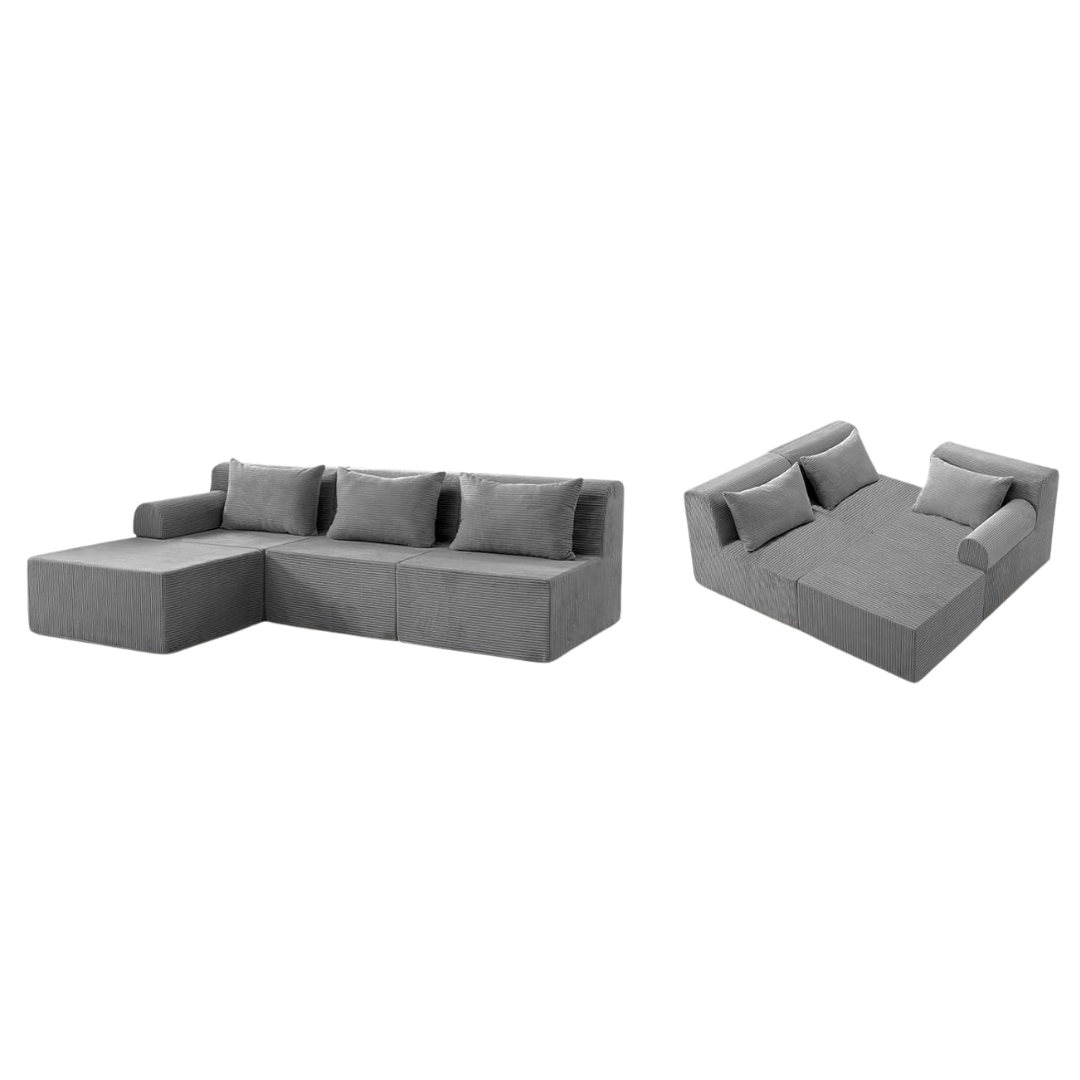 JoyYum 93" Modular Sectional Sofa With L-Shape Chaise (Grey)