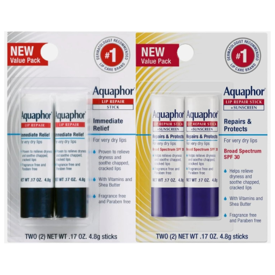 4-Count Aquaphor Lip Balm Set (2 Regular + 2 With Sunscreen)