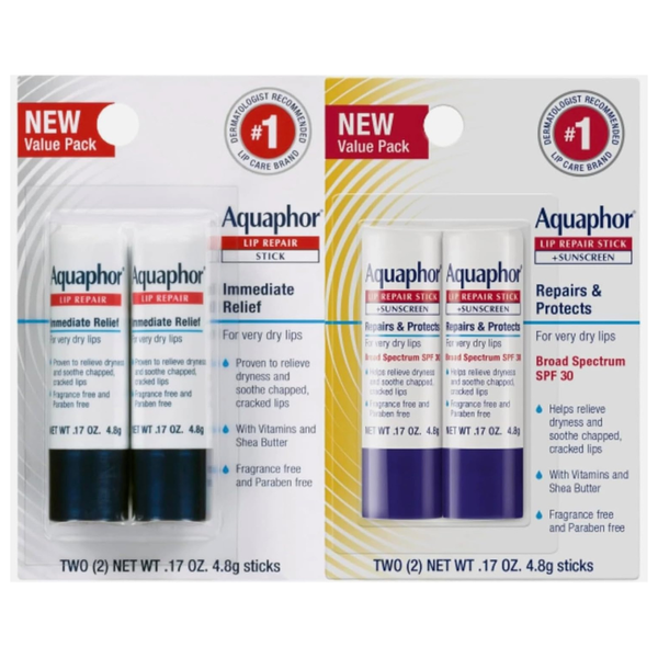 4-Count Aquaphor Lip Balm Set (2 Regular + 2 With Sunscreen)