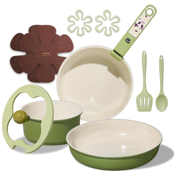 11-Pieces Ceramic Non Stick Cookware Set With Removable Handle