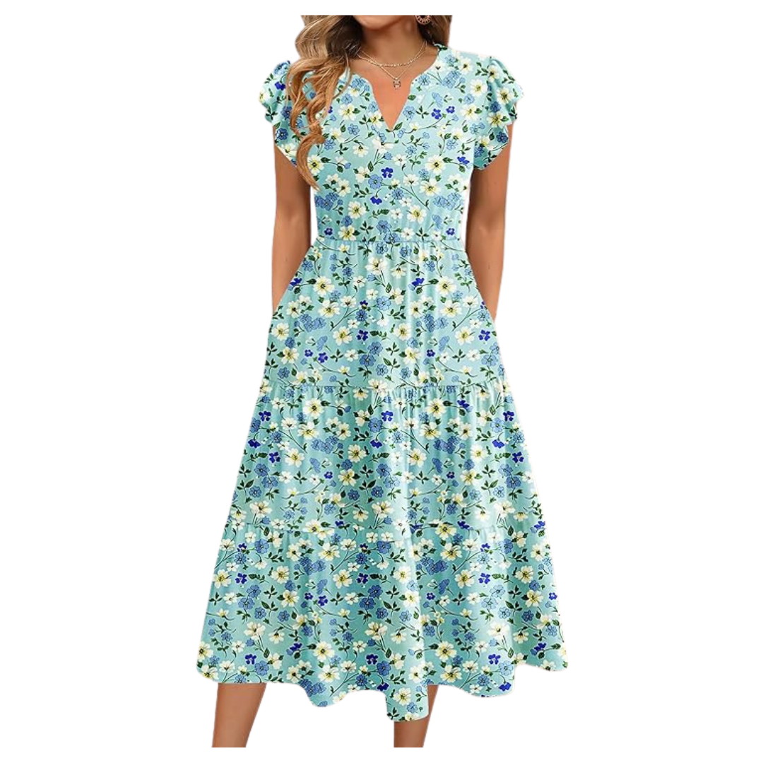 Women's Ruffle Sleeve V Neck Midi Dress (Various)