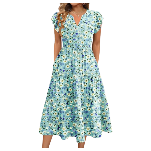 Women's Ruffle Sleeve V Neck Midi Dress (Various)